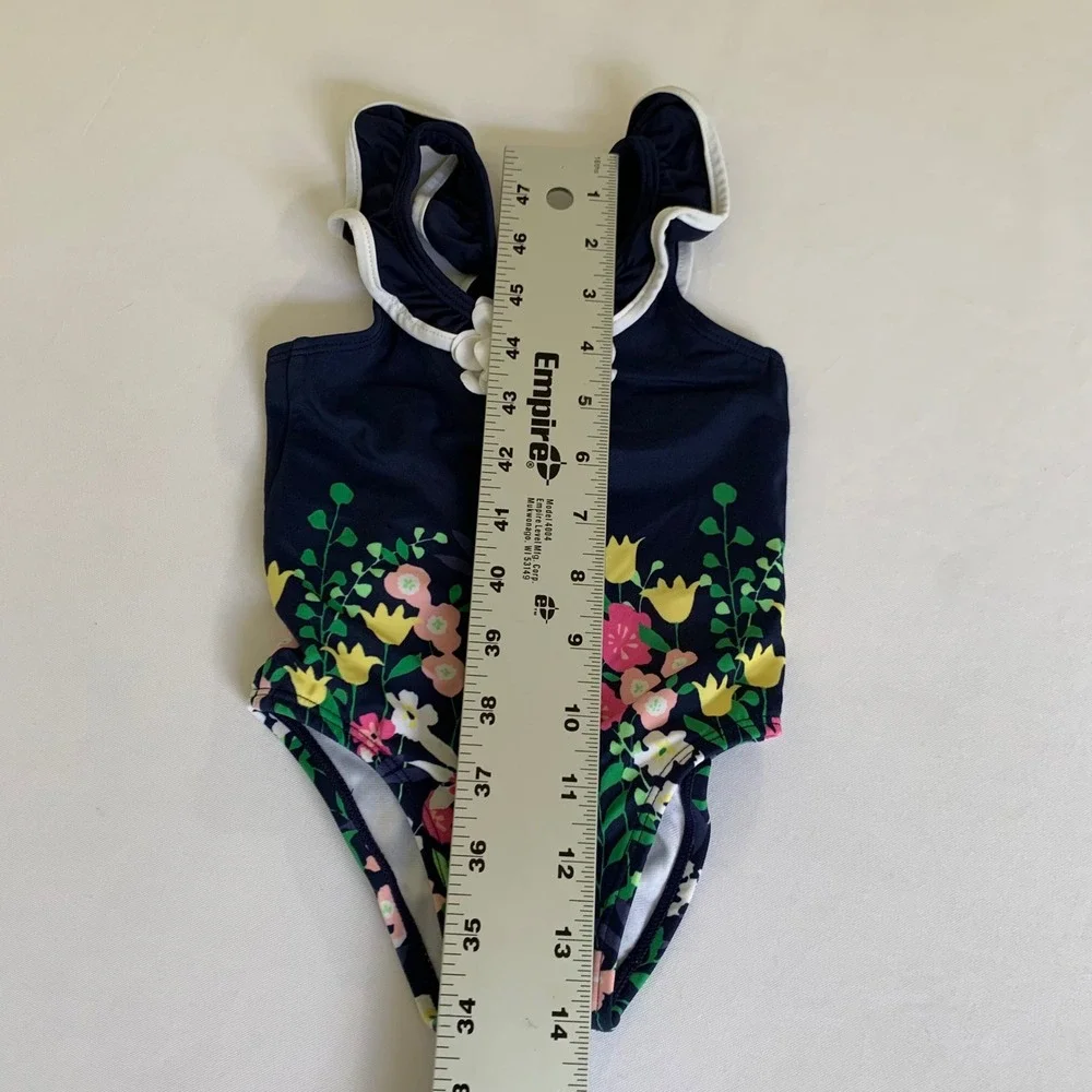 Janie and Jack Swimsuit Navy Blue‎ Floral Ruffle Baby Girl 12-18 Months Preppy